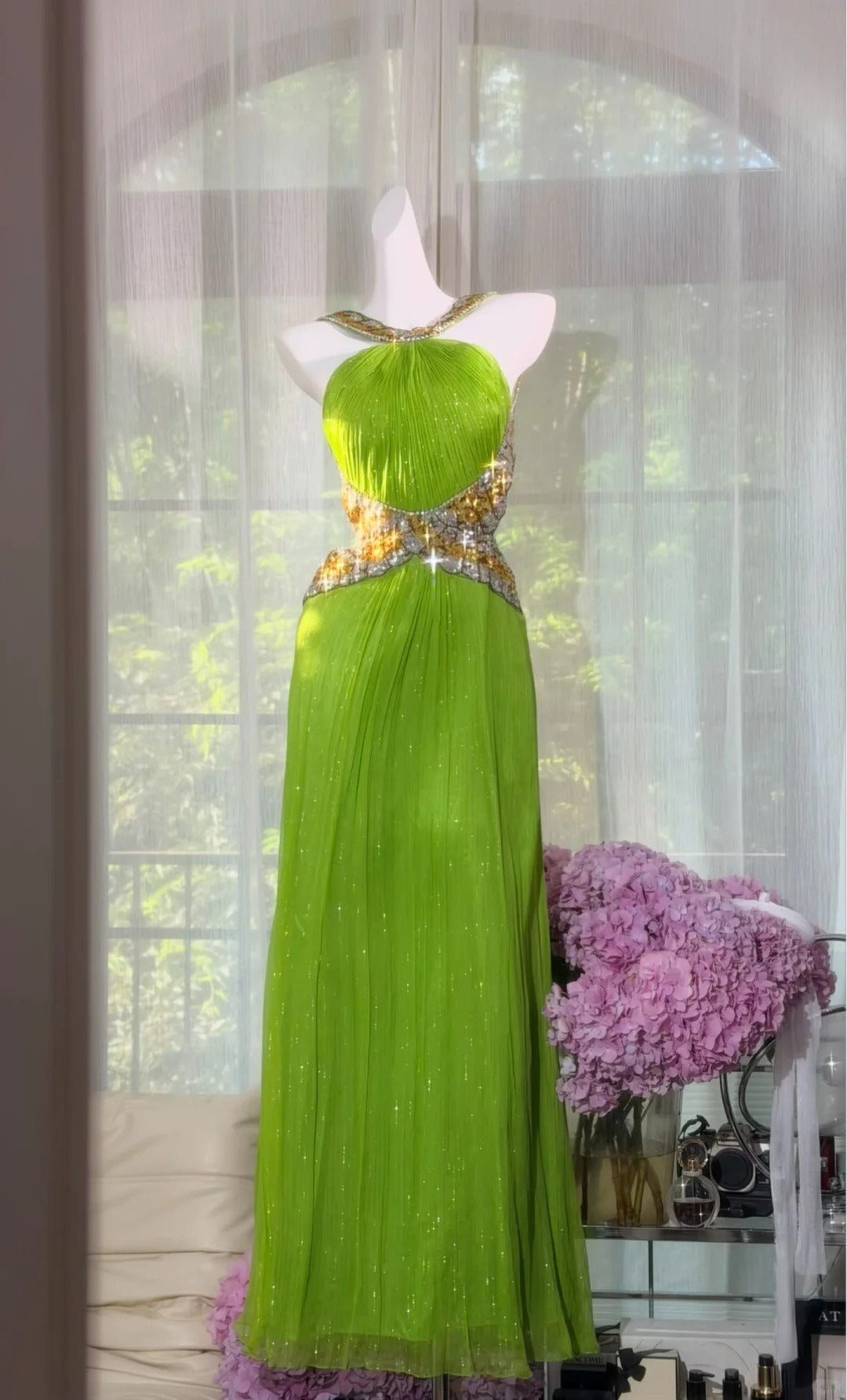 Sexy Mermaid Halter Green Backless Chiffon With Beading Prom Dress Formal Outfits Party Dresses RB7570