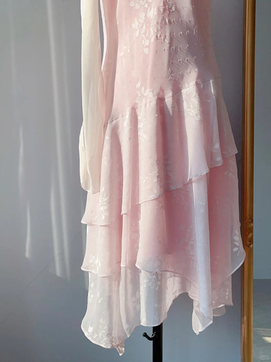 Vintage Prom Dresses 90s Mermaid Spaghetti Straps Pink With Ruffles Sleeveless Knee Length Formal Outfits RB4256