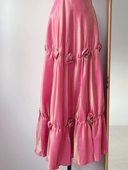 Modest A Line Spaghetti Strap Pink Floor Length Spring Summer Event Outfits Wedding Guest Dresses RB3231