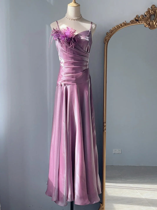 Vintage Prom Dresses A Line Spaghetti Strap 80s Sleeveless Long Evening Formal Dress RB3226