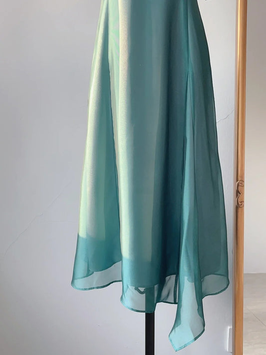 Modest A Line Halter Sleeveless Mid Length Chiffon Spring Summer Event Outfits Wedding Guest Dresses RB3243