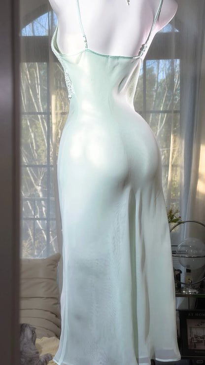 Modest Prom Dresses Sheath Spaghetti Strap Sage Green Chiffon Mid Length Evening Outfits N3520