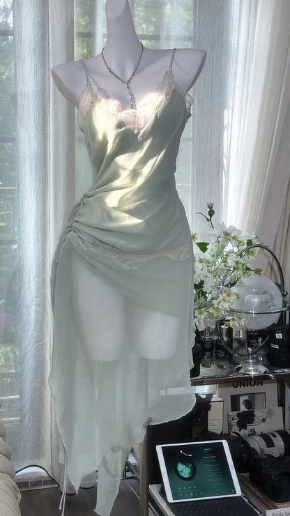 Charming Prom Dresses Mermaid Spaghetti Strap Chiffon Tea Length Evening Outfits N3560