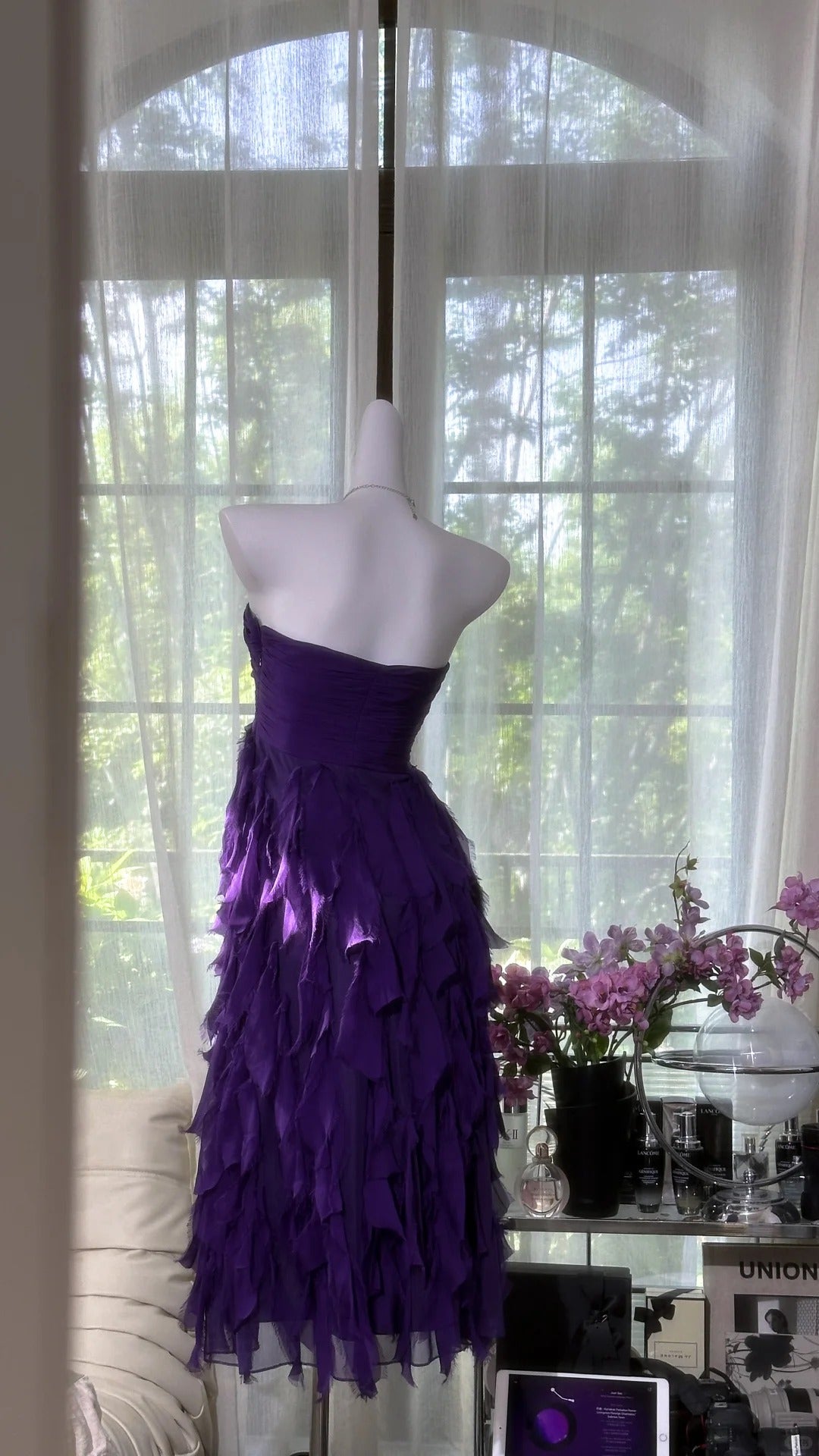 Charming Prom Dresses A Line Sweethehart Purple Chiffon Mid Length Evening Outfits N3581