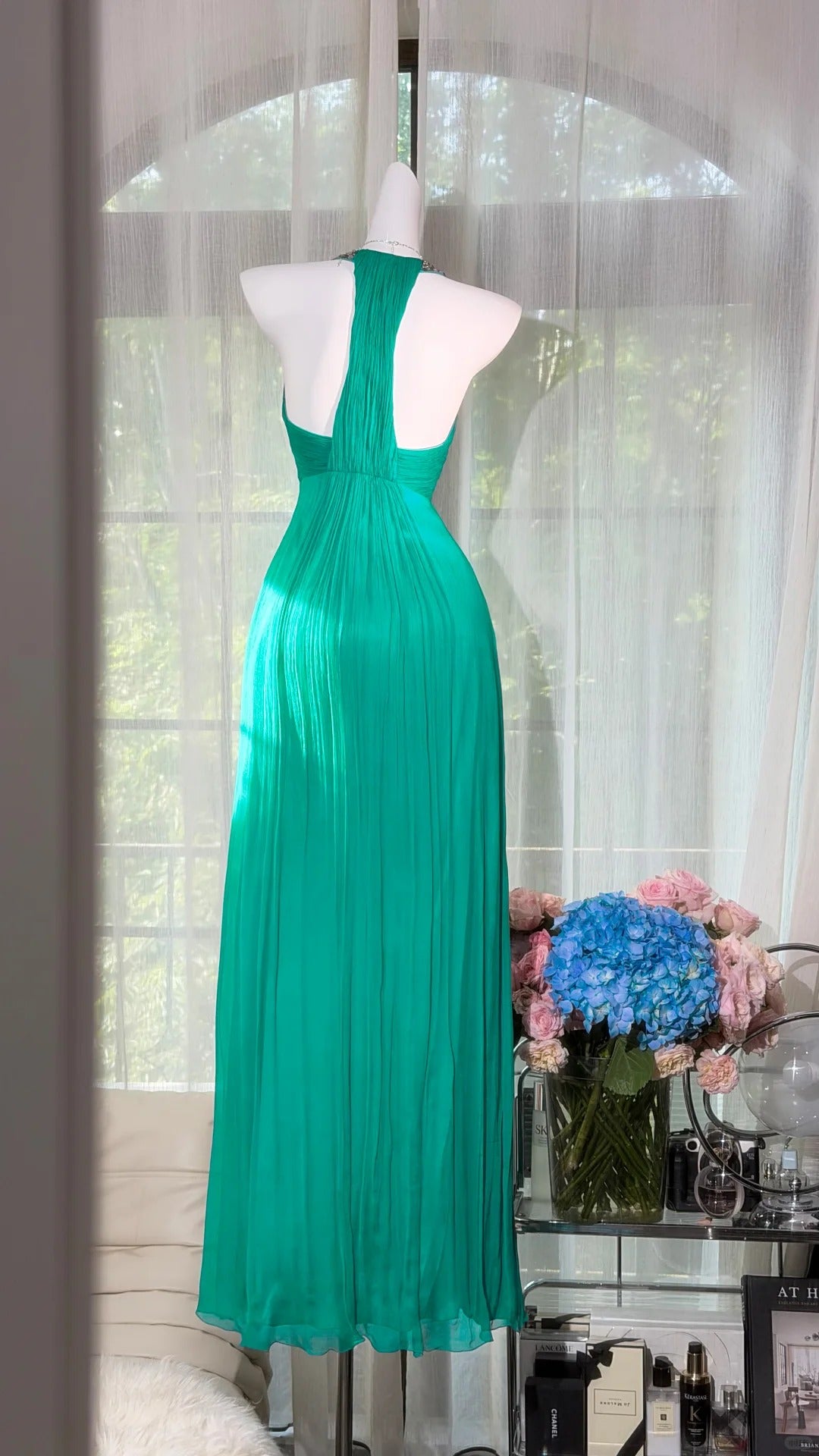 Sophisticated Mermaid Halter Green Backless Chiffon Floor Length Prom Dresses Inspo Formal Outfits RB4513