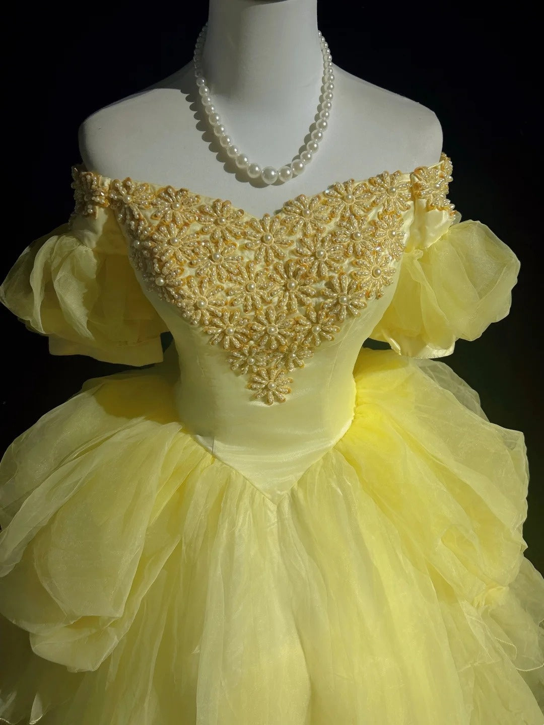 Vintage Prom Dresses Ball Gown Off The Shoulder Yellow Long 70s Beads Formal Gown N2573