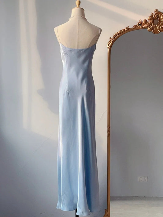 Vintage Sheath Light Sky Blue Chiffon With Applique Long Prom Dresses Formal Outfits RB3889