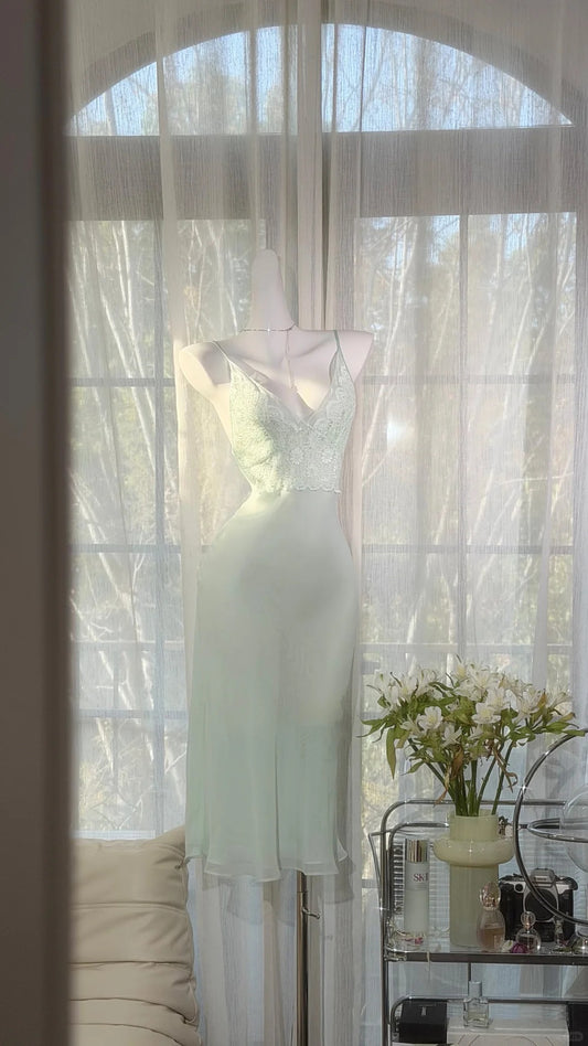 Modest Prom Dresses Sheath Spaghetti Strap Sage Green Chiffon Mid Length Evening Outfits N3520