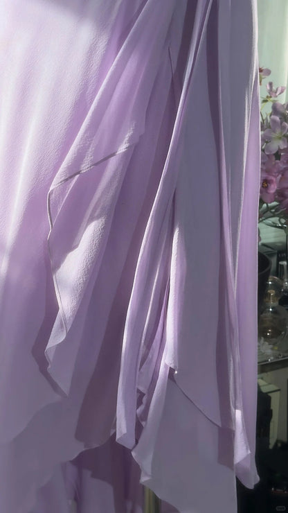 Charming Prom Dresses A Line V Neck Lilac Chiffon Mid Length Evening Outfits N3583