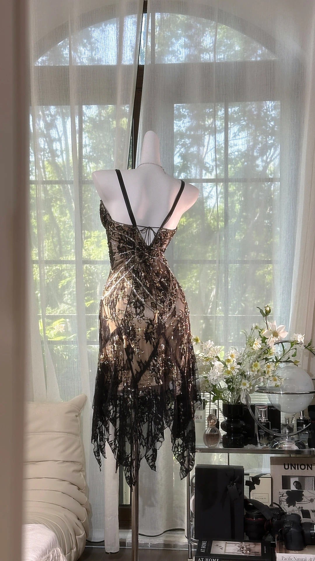 Cute Mermaid Spaghetti Strap Black Lace Knee Length 16th Birthday Dress Homecoming Outfits N3572