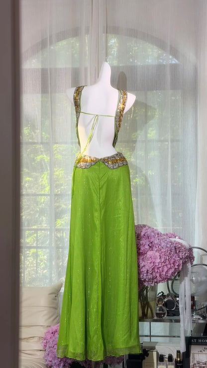 Sexy Mermaid Halter Green Backless Chiffon With Beading Prom Dress Formal Outfits Party Dresses RB7570