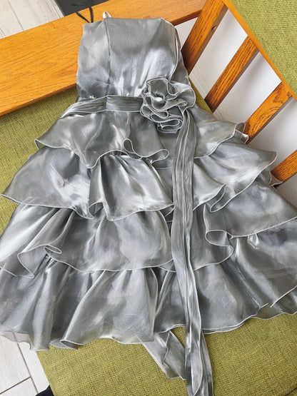 Vintage A line Spaghetti Strap Grey 9th Grade Short Senior Inspo Birthday 18th Party Outfits Homecoming Dresses RB3909