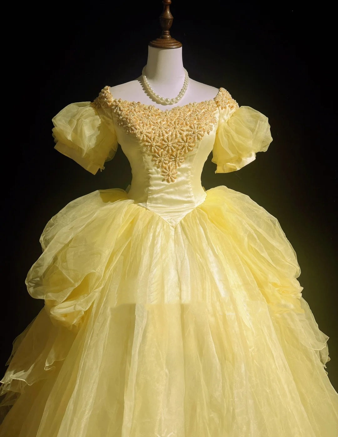 Vintage Prom Dresses Ball Gown Off The Shoulder Yellow Long 70s Beads Formal Gown N2573
