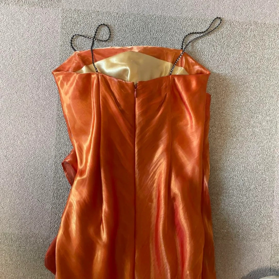 Vintage Prom Dresses Mermaid Orange Spaghetti Strap 80s Sleeveless Long Evening Formal Dress RB3241