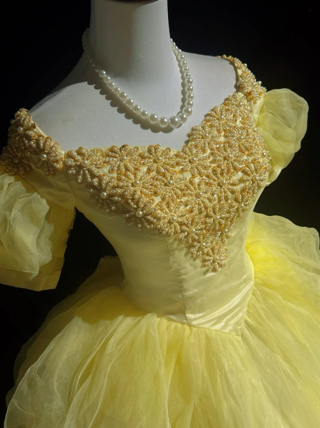 Vintage Prom Dresses Ball Gown Off The Shoulder Yellow Long 70s Beads Formal Gown N2573
