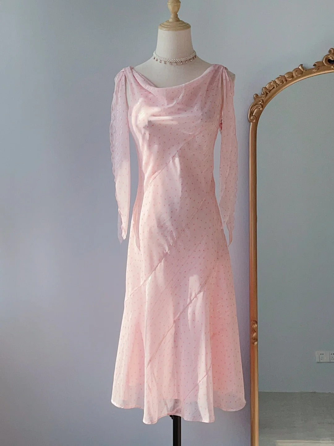 Modest Mermaid Cowl Blush Pink Tea Length Spring Summer Event Outfits Wedding Guest Dresses RB3237