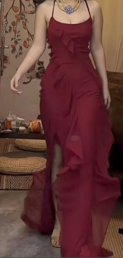 Sexy Spaghetti Strap Sleeveless Mermaid Chiffon Evening Prom Dresses Online AB953